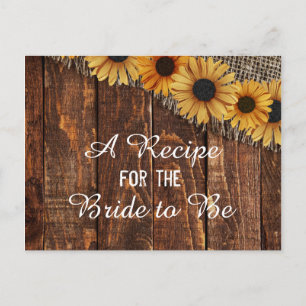 Rustic Wood & Burlap Sunflower Bride Recipe Card