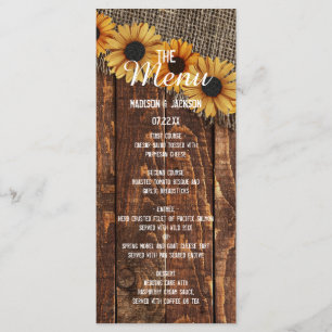 Rustic Wood Burlap Sunflower Country Wedding Menu