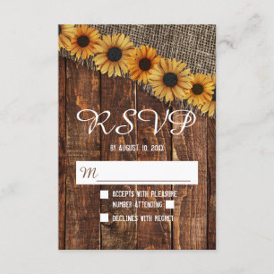 Rustic Wood Burlap Sunflower Country Wedding RSVP Card