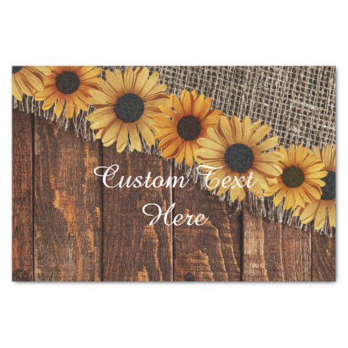 Rustic Wood  Burlap Sunflower Custom Wedding Tissue Paper