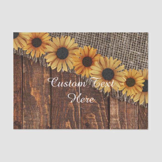 Rustic Wood & Burlap Sunflower Custom Wedding Tissue Paper (Front)