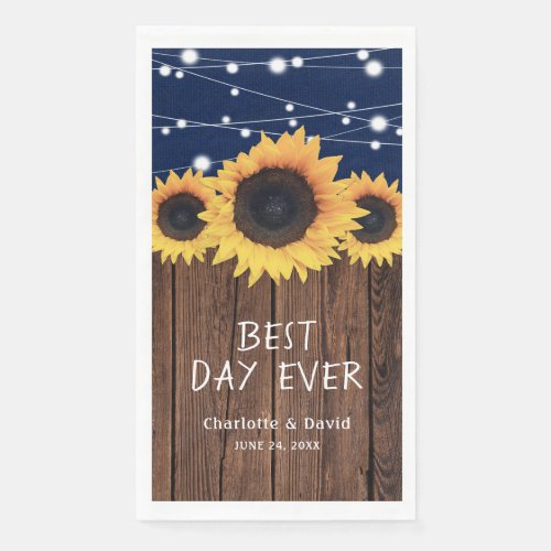 Rustic Wood Burlap Sunflower Navy Blue Wedding Paper Guest Towels