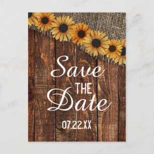 Rustic Wood & Burlap Sunflower Save the Date Announcement Postcard