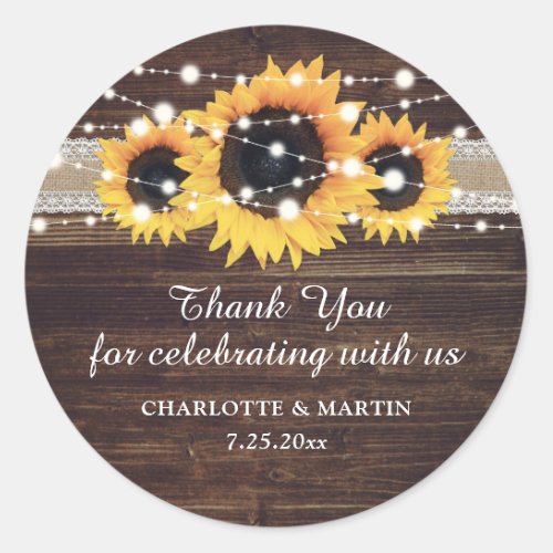 Rustic Wood Burlap Sunflower Thank You Stickers