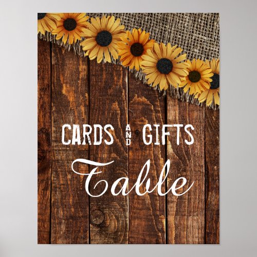 Rustic Wood Burlap Sunflower Wedding Cards  Gifts Poster