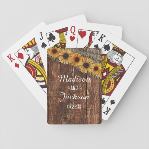 Rustic Wood  Burlap Sunflower Wedding Favor Playing Cards