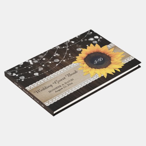 Rustic Wood Burlap Sunflower Wedding Guest Book