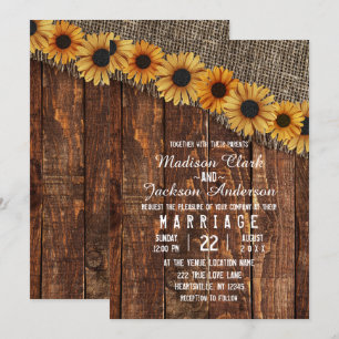 Rustic Wood & Burlap Sunflower Wedding Invitation