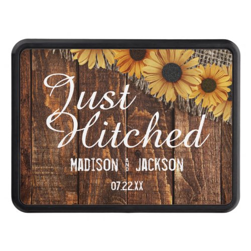 Rustic Wood Burlap Sunflower Wedding Just Hitched Tow Hitch Cover