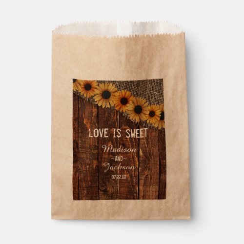 Rustic Wood Burlap Sunflower Wedding Love is Sweet Favor Bag