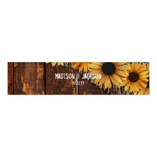 Rustic Wood & Burlap Sunflower Wedding Monogram Napkin Bands (Unfolded)