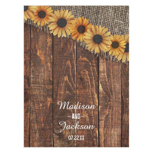 Rustic Wood  Burlap Sunflower Wedding Monogram Tablecloth