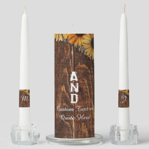 Rustic Wood & Burlap Sunflower Wedding Monogram Unity Candle Set
