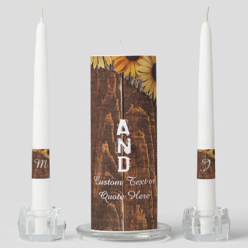 Rustic Wood  Burlap Sunflower Wedding Monogram Unity Candle Set