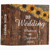Rustic Wood & Burlap Sunflower Wedding Photo Album 3 Ring Binder