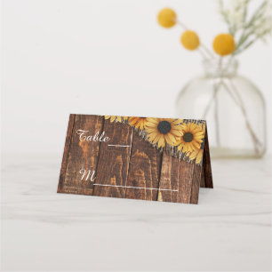 Rustic Wood Burlap Sunflower Wedding Table Number Place Card