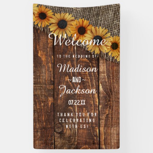 Rustic Wood  Burlap Sunflower Wedding Welcome Banner