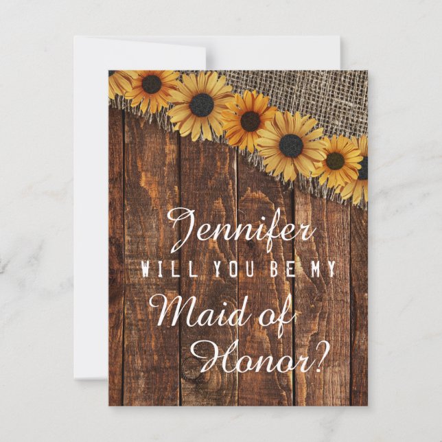 Rustic Wood & Burlap Will You Be My Maid of Honor Invitation (Front)