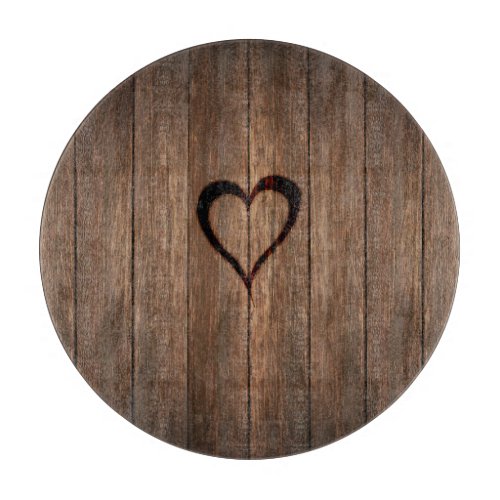 Rustic Wood Burned Heart Print Cutting Board