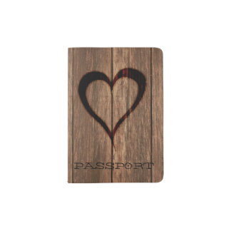 Rustic Wood Burned Heart Print Passport Holder