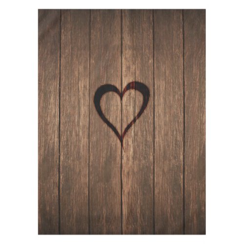 Rustic Wood Burned Heart Print Tablecloth