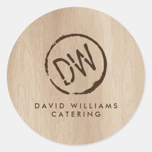 Rustic Wood_Burned Stamped Monogram Catering Classic Round Sticker