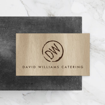 Rustic Wood-burned Stamped Monogram For Catering 2 Business Card by 1201am at Zazzle