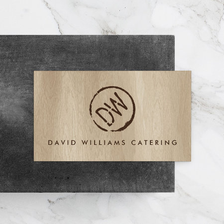 Rustic Wood-burned Stamped Monogram For Catering 2 Business Card