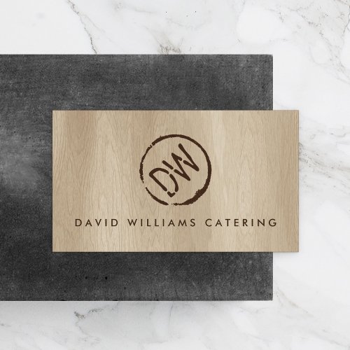 Rustic Wood_Burned Stamped Monogram for Catering 2 Business Card