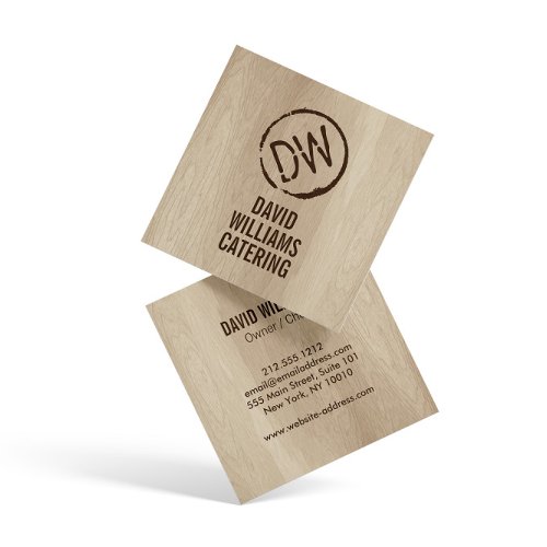 Rustic Wood_Burned Stamped Monogram for Catering Square Business Card