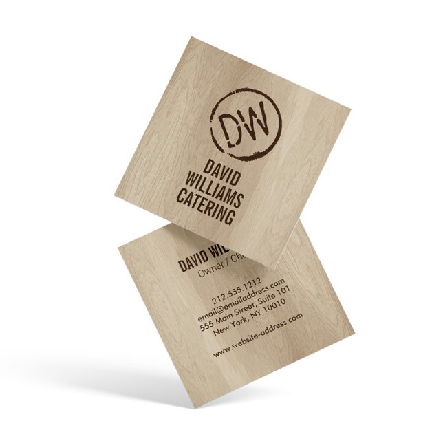 Rustic Wood-Burned Stamped Monogram for Catering Square Business Card (Creator Uploaded)