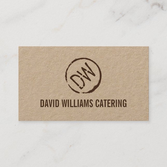 Rustic Wood-Burned Stamped Monogram on Kraft Business Card (Front)