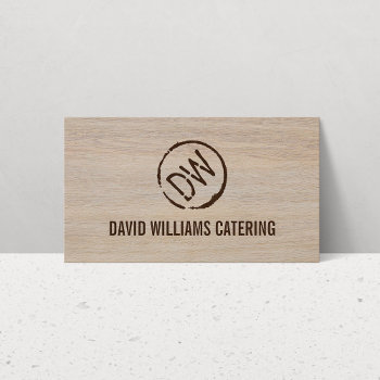 Rustic Wood-burned Stamped Monogram On Tan Wood Business Card by 1201am at Zazzle