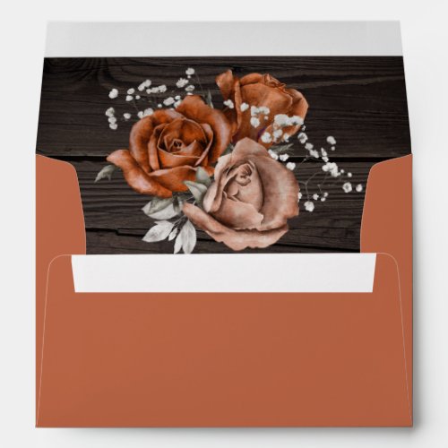Rustic Wood Burnt Orange Rose Terracotta Envelope
