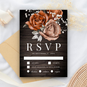 Rustic Wood Burnt Orange Rose Terracotta Wedding RSVP Card