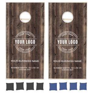 Rustic Wood Business Company Logo Professional Cornhole Set