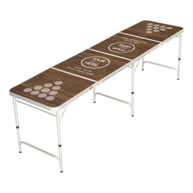 Rustic Wood Business Logo Beer Pong Table (Angled)