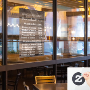 Rustic Wood Business Restaurant Pricing/Service  Window Cling