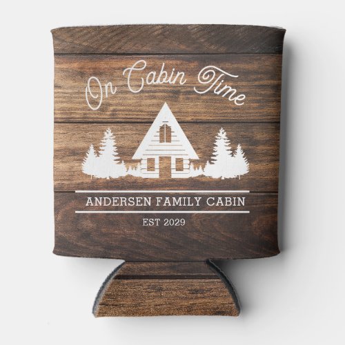 Rustic Wood Cabin Lodge Personalized  Can Cooler