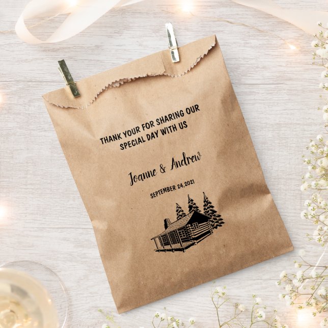 Rustic wood cabin Thank you mountain wedding  Favor Bag (Clipped)