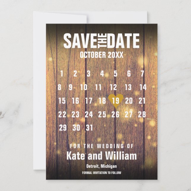 Rustic Wood Calendar Save the Date Invitation (Front)