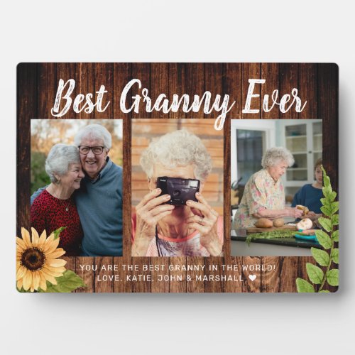 Rustic Wood Calligraphy 3 Photo Best Granny Ever Plaque
