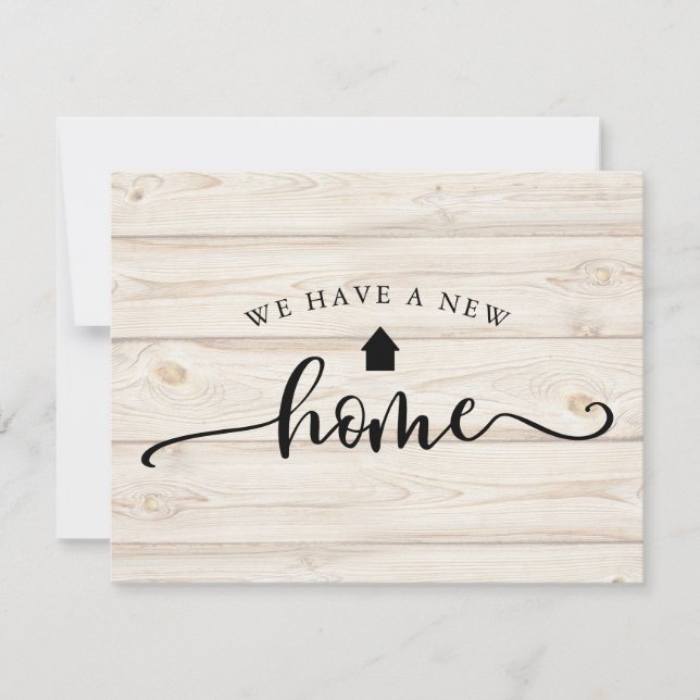 Rustic Wood Calligraphy Budget Moving Announcement (Front)