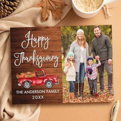 Rustic Wood Calligraphy Photo Thanksgiving Truck  Postcard