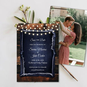 Rustic Wood Calligraphy Photo Wedding Save Date Invitation