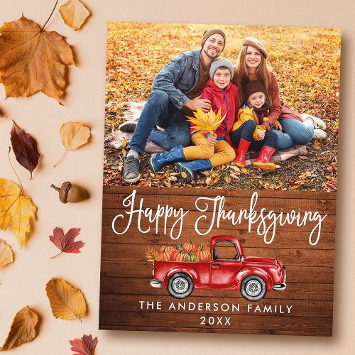 Rustic Wood Calligraphy Thanksgiving Truck Photo Postcard