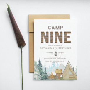 Rustic Wood Camping Ninth Birthday  Invitation