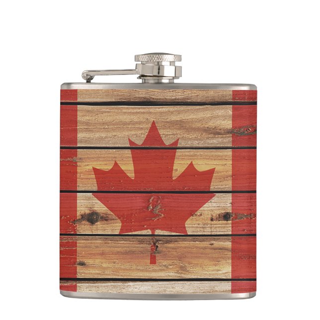 Rustic Wood Canada Flag Flask (Front)