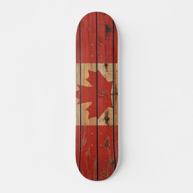 Rustic Wood Canada Flag Skateboard Deck (Front)