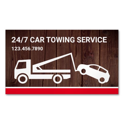 Rustic Wood Car Towing Service Tow Truck Business Card Magnet